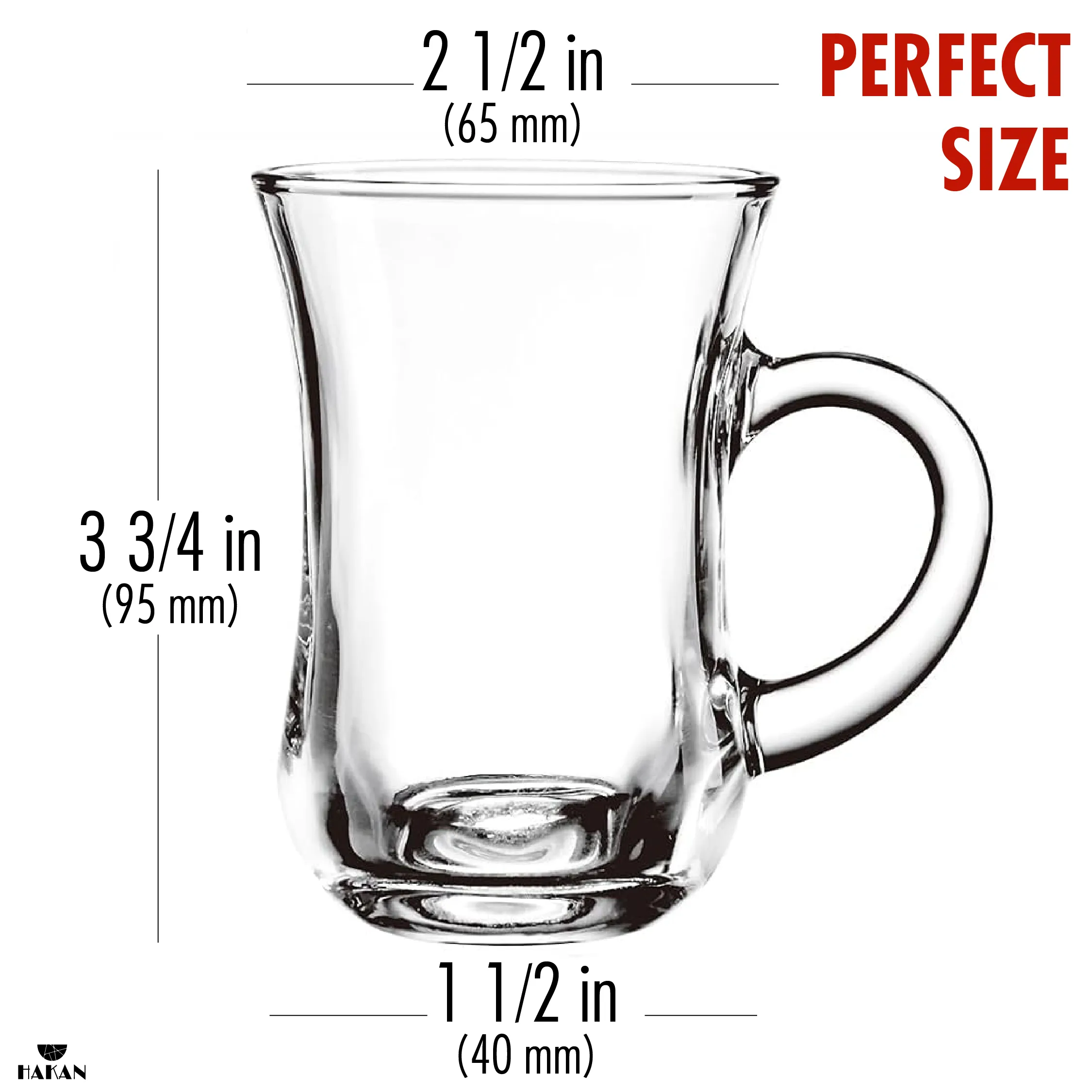 Hakan Istanbul Turkish Tea Glasses with Handles, 6 Pcs, 4.9 oz