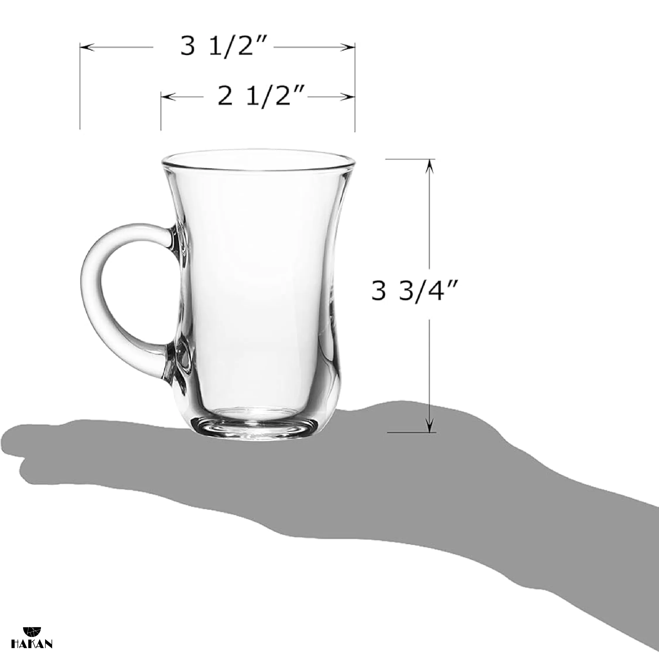 Hakan Istanbul Turkish Tea Glasses with Handles, 6 Pcs, 4.9 oz