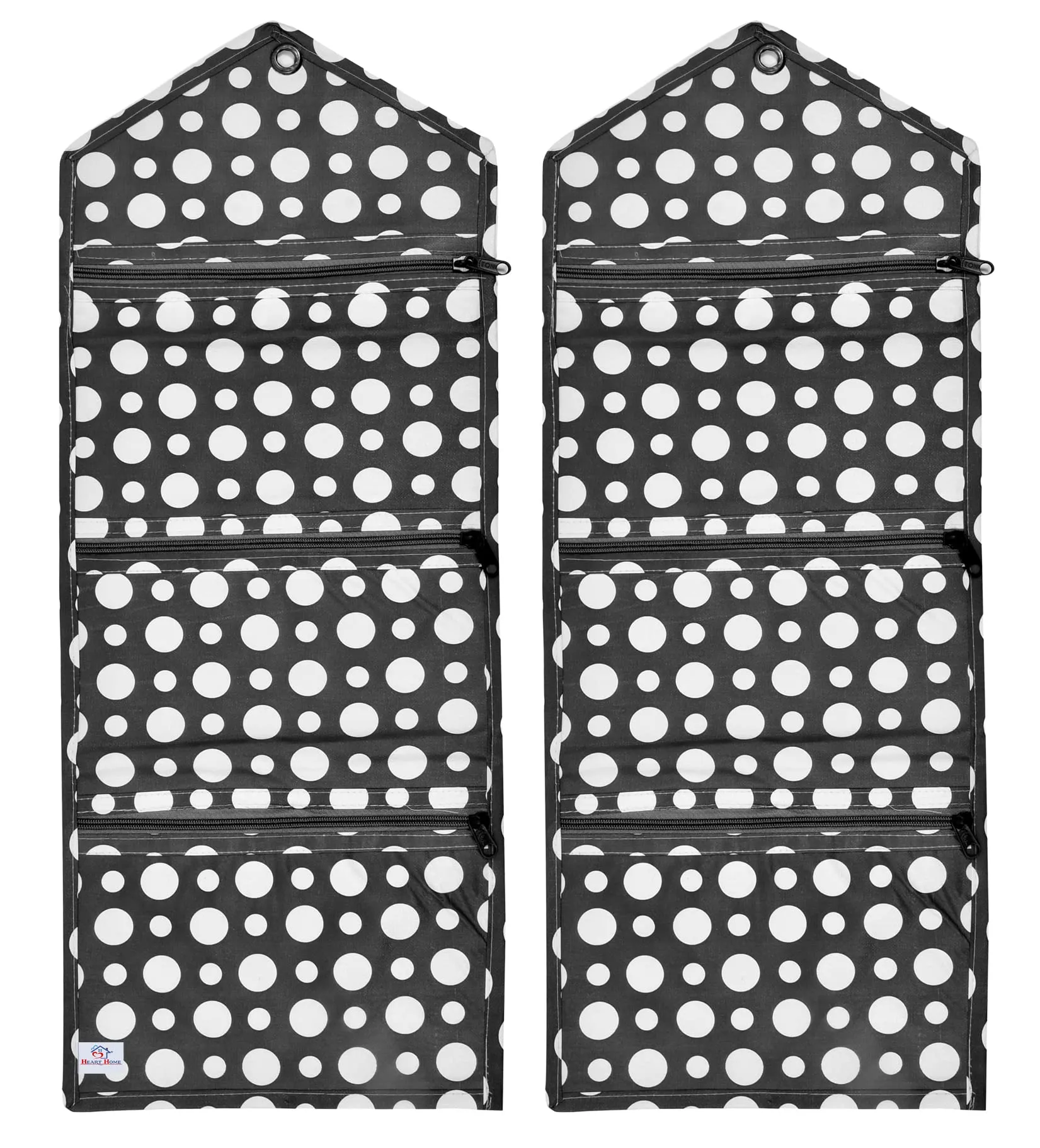Heart Home Dot Printed 3 Pockets Wall Hanging Storage Organizer, Magazine/Letter Holder, Stationary Organizer- Pack of 2 (Black & White)-HS43HEARTH25744