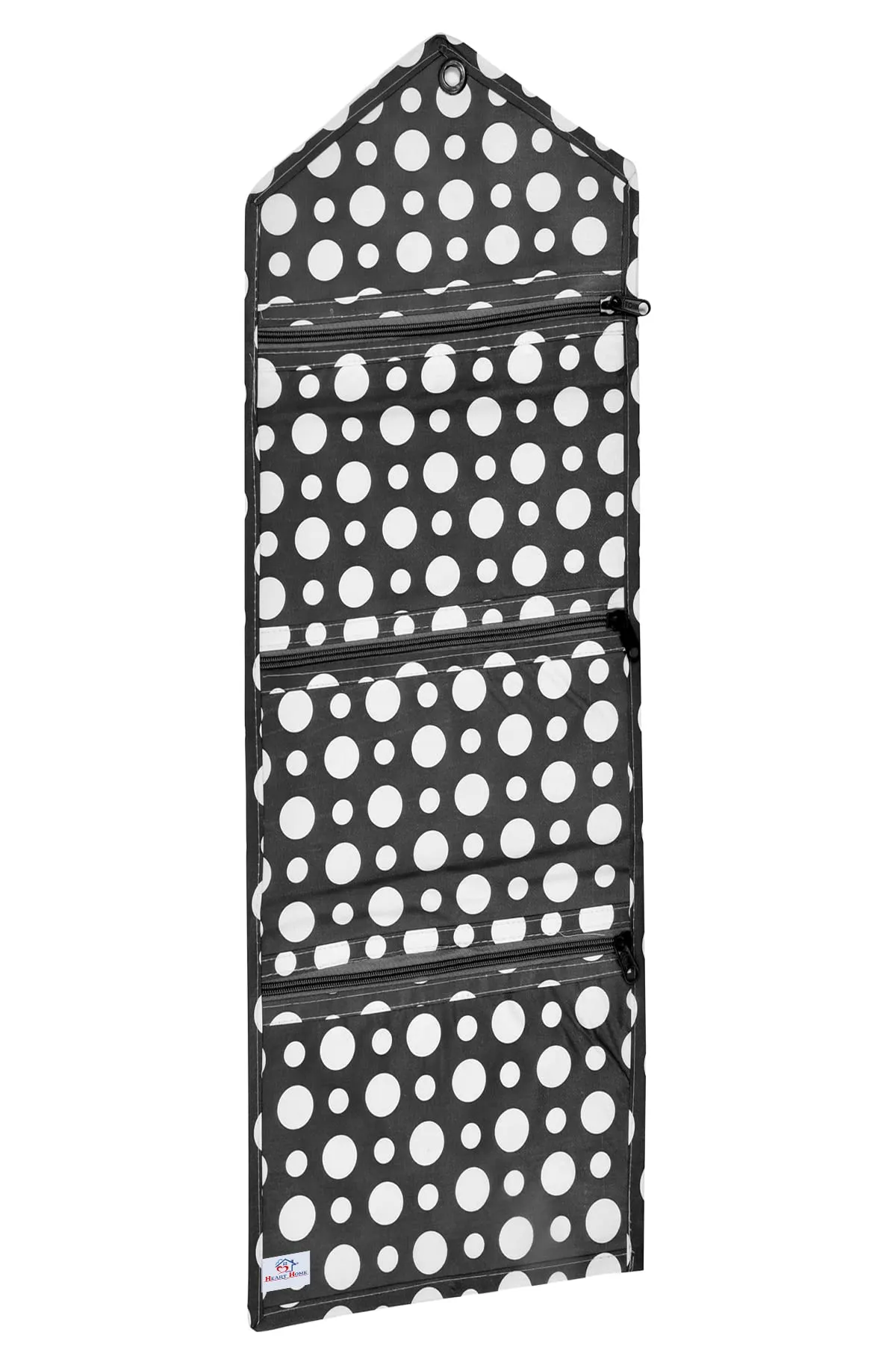 Heart Home Dot Printed 3 Pockets Wall Hanging Storage Organizer, Magazine/Letter Holder, Stationary Organizer- Pack of 2 (Black & White)-HS43HEARTH25744