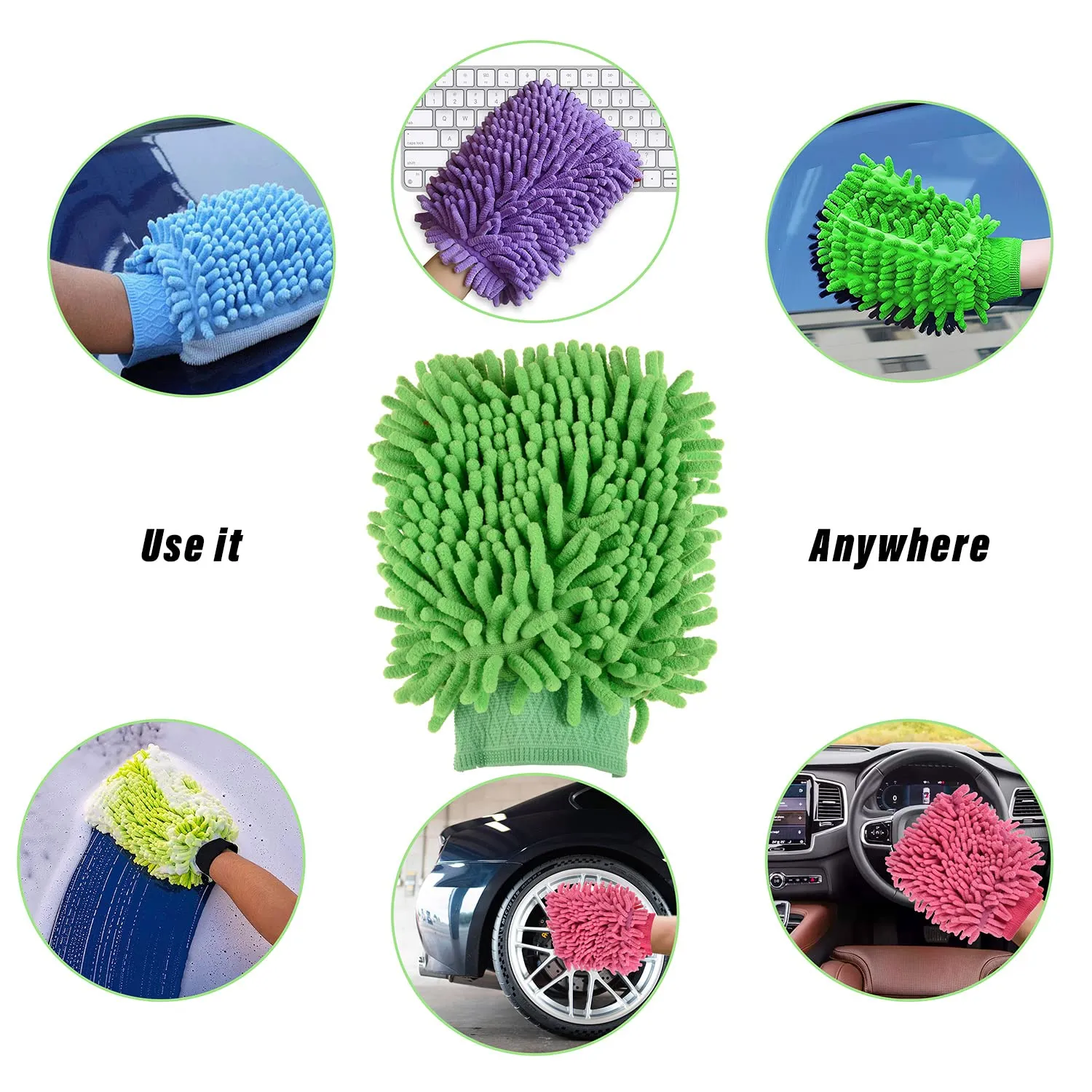 Heart Home Gloves | Microfiber Cleaning Gloves | Chenille Mitts for Kitchen | 50 GSM Hand Duster for Kitchen | Hand Gloves For Car | Duster for Glass | Pack of 2 | Green