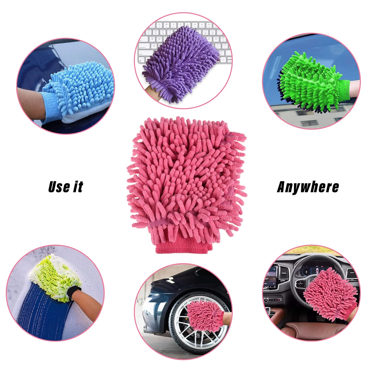 Heart Home Gloves | Microfiber Cleaning Gloves | Chenille Mitts for Kitchen | 50 GSM Hand Duster for Kitchen | Hand Gloves For Car | Duster for Glass | Pack of 3 | Multi