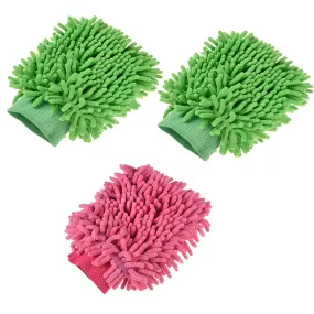 Heart Home Gloves | Microfiber Cleaning Gloves | Chenille Mitts for Kitchen | 50 GSM Hand Duster for Kitchen | Hand Gloves For Car | Duster for Glass | Pack of 3 | Multi