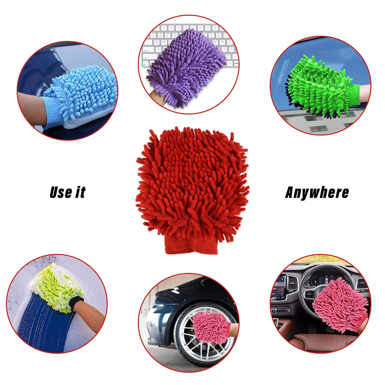 Heart Home Gloves | Microfiber Cleaning Gloves | Chenille Mitts for Kitchen | 50 GSM Hand Duster for Kitchen | Hand Gloves For Car | Duster for Glass | Pack of 4 | Multi