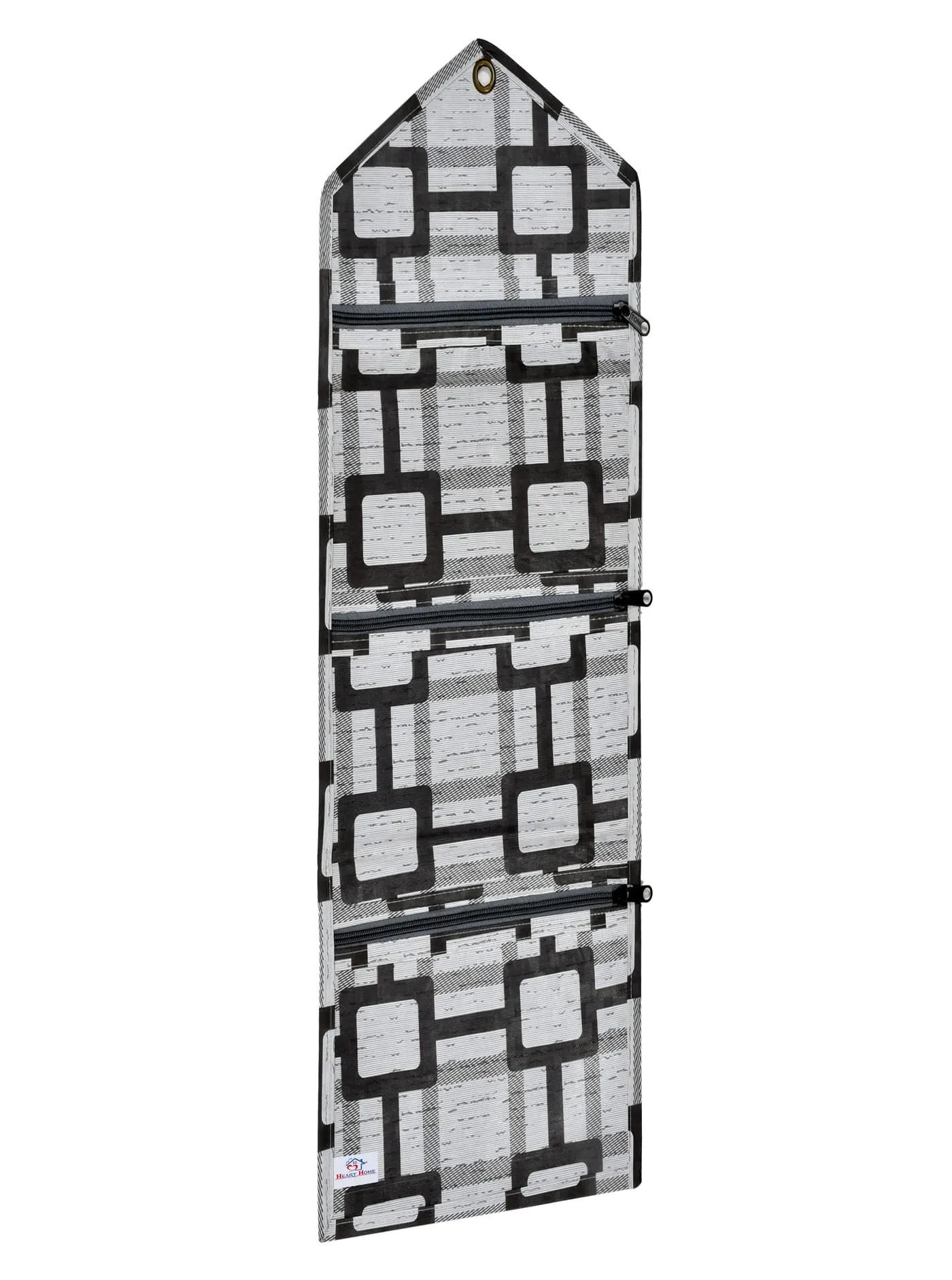 Heart Home Square Printed 3 Pockets Wall Hanging Storage Organizer, Magazine/Letter Holder, Stationary Organizer- Pack of 2 (Grey)-HS43HEARTH25748