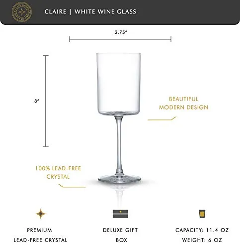 JoyJolt White Wine Glasses – Claire Collection 11.4 Ounce Wine Glasses Set of 2 – Deluxe Crystal Glasses with Ultra-Elegant Design – Made In Czech Republic - Ideal for Home Bar, Kitchen, Restaurants