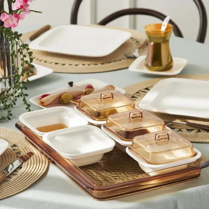 Karaca Fabio Porcelain/Acrylic 41 Piece 6 Person Breakfast/Serving Set Amber 153.09.01.2440
