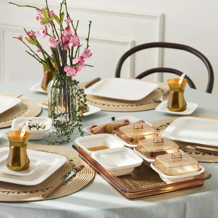 Karaca Fabio Porcelain/Acrylic 41 Piece 6 Person Breakfast/Serving Set Amber 153.09.01.2440