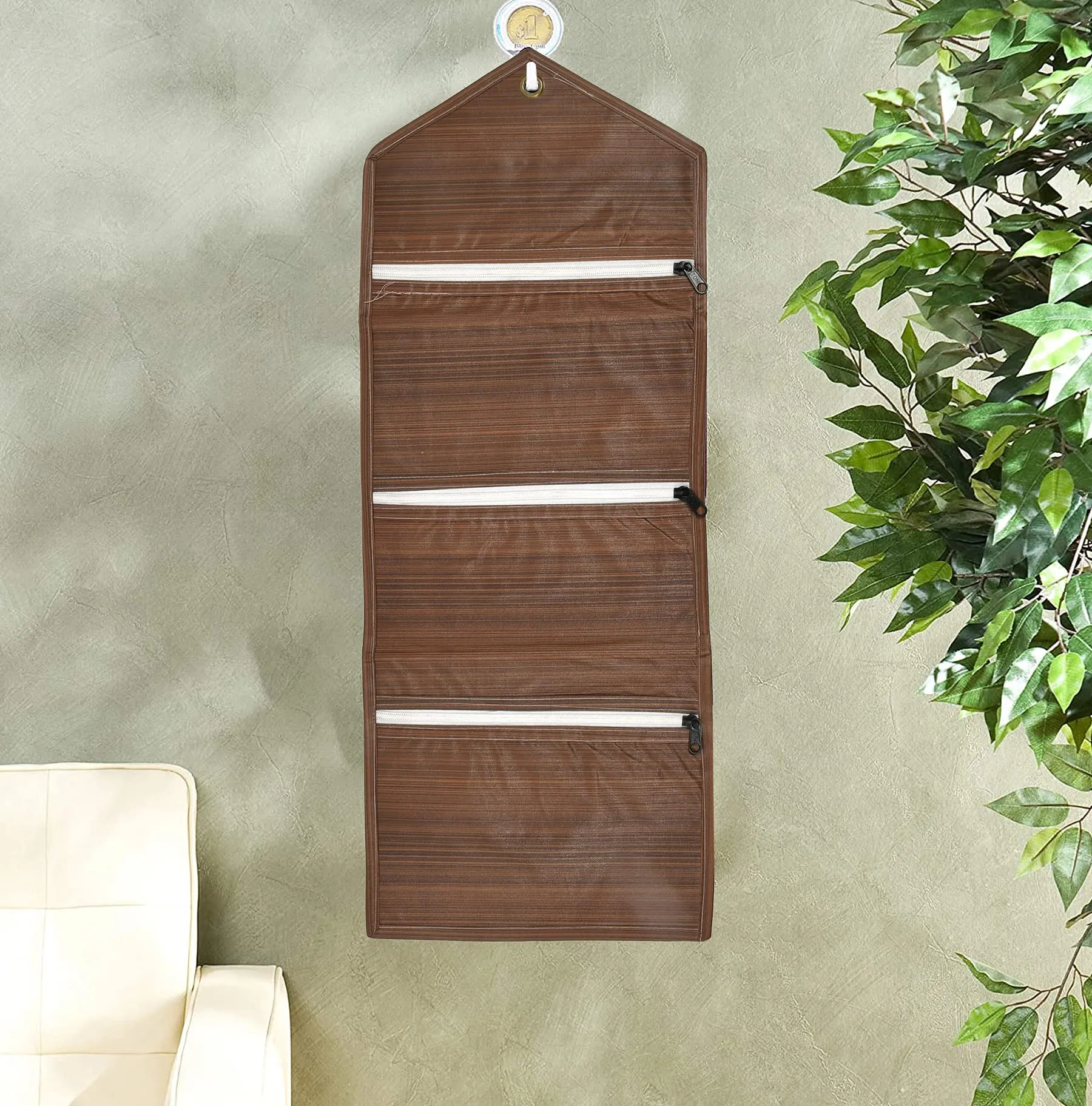 Kuber Industries Wooden Design 3 Pockets Wall Hanging Storage Organizer, Magazine/Letter Holder, Stationary Organizer (Brown)-HS43KUBMART25734,HS43KUBMART025734