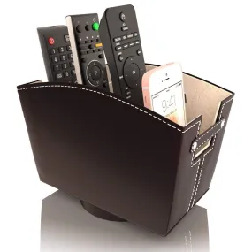Kyle Matthews Designs TV Remote Control Holder Caddy Bedside Organizer | Nightstand Storage Desk Accessories | Rotating Base Faux Leather Multiple Compartments