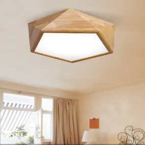 LEXA Geometric LED Ceiling Light in Wood (42cm) with Safety Mark LED Driver