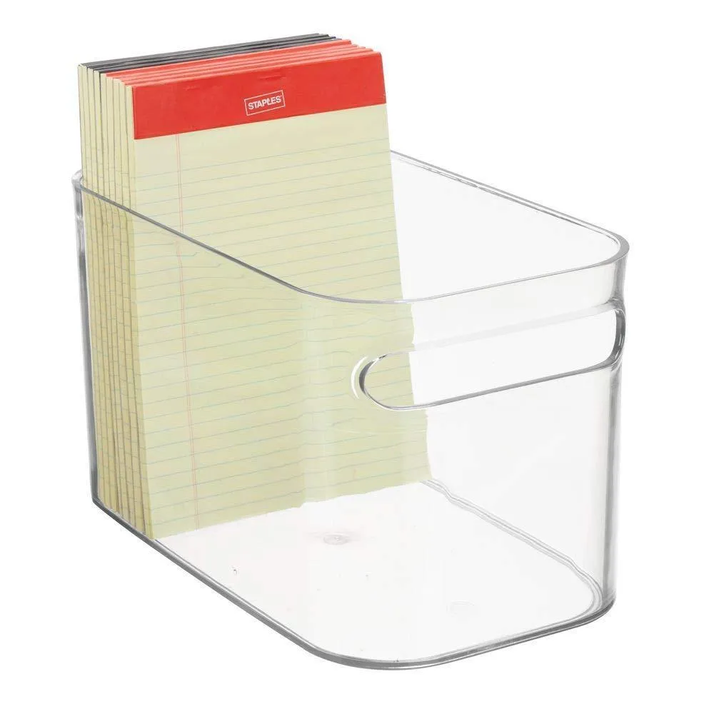 mDesign Plastic Home Office Bin Holder Storage Office Organization Container with Handles for Cabinets, Drawers, Desks, Workspace - for Pens, Pencils, Highlighters, Notebooks, 4 Pack - Clear