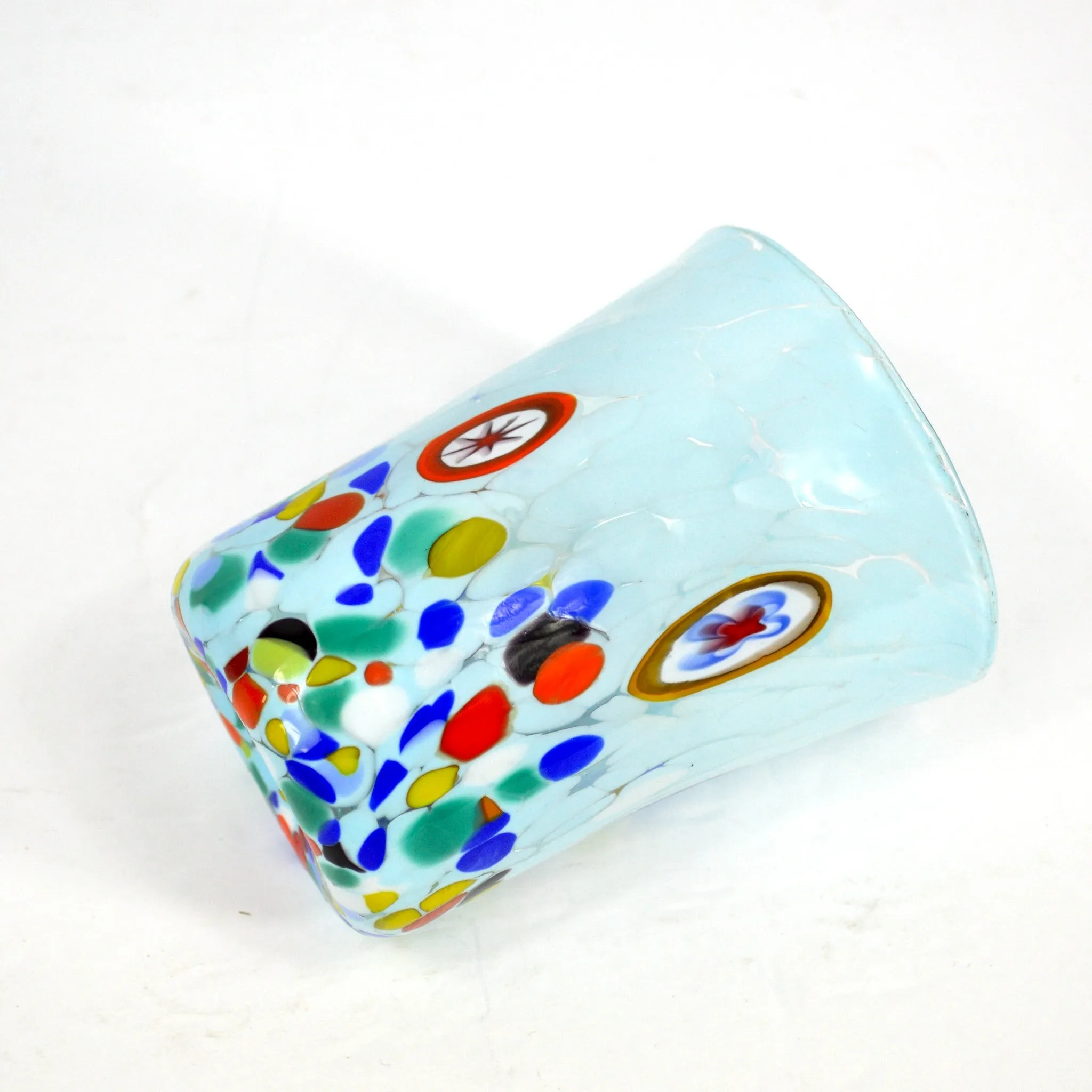 Medici Murano Glass Millefiori Light Blue/Lime Green Tumbler Set of 4