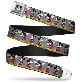 Mickey Mouse w Glasses Full Color Gray Seatbelt Belt - Mickey Mouse w/Glasses Poses Gray Webbing
