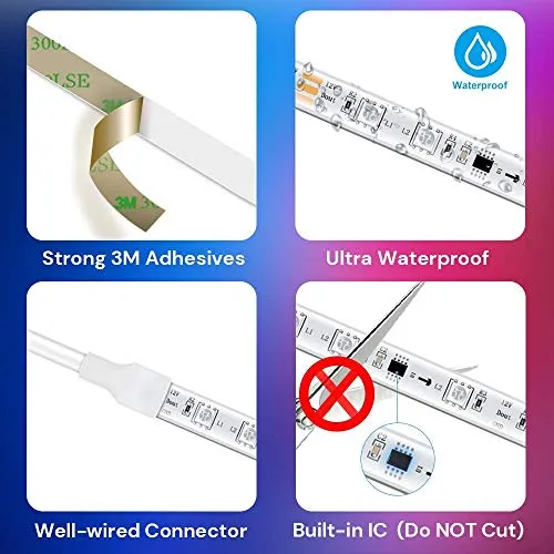 MINGER Dream Colour 16.4ft Wireless Smart Phone Controlled 5050 Sync to Music LED Strip Lights Compatible with Alexa, Google Assistant Android iOS (Not Support 5G WiFi)