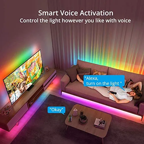 MINGER Dream Colour 16.4ft Wireless Smart Phone Controlled 5050 Sync to Music LED Strip Lights Compatible with Alexa, Google Assistant Android iOS (Not Support 5G WiFi)