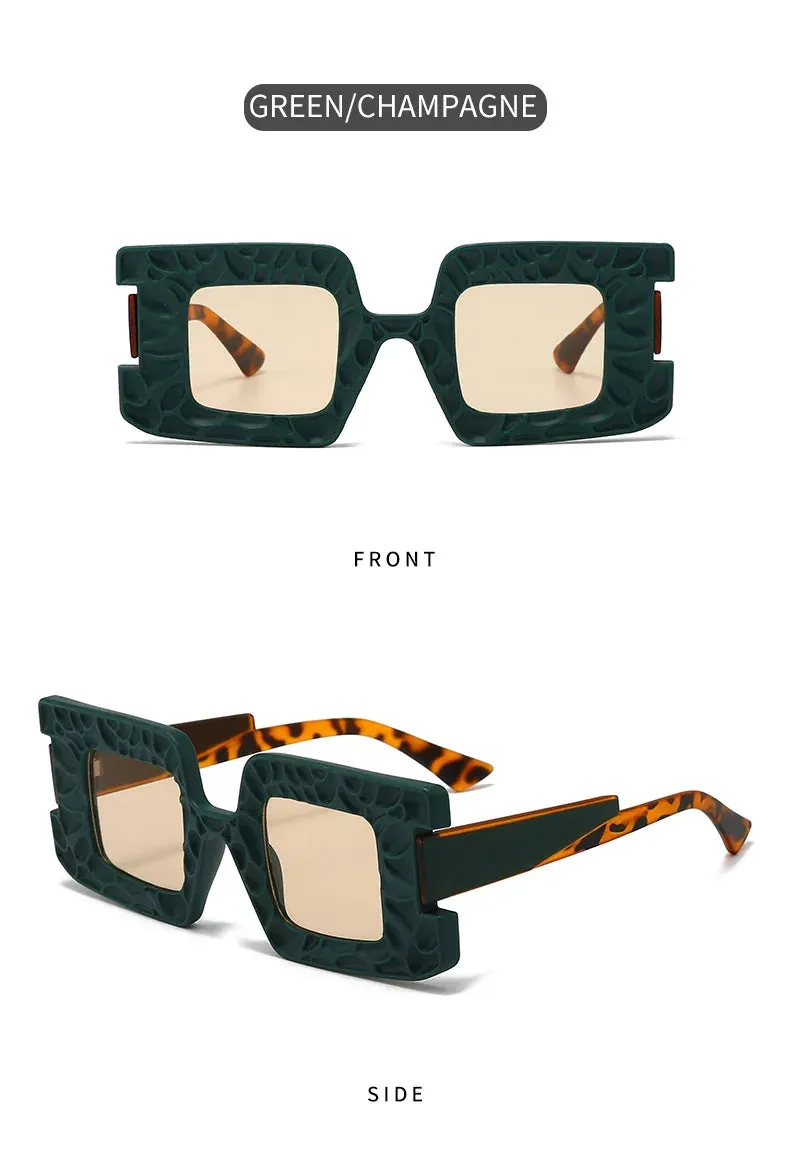 New Square Women Steampunk Sunglasses Concave Convex Frame Luxury Y2K Shades UV400 Fashion Brand Designer Men Sun Glasses