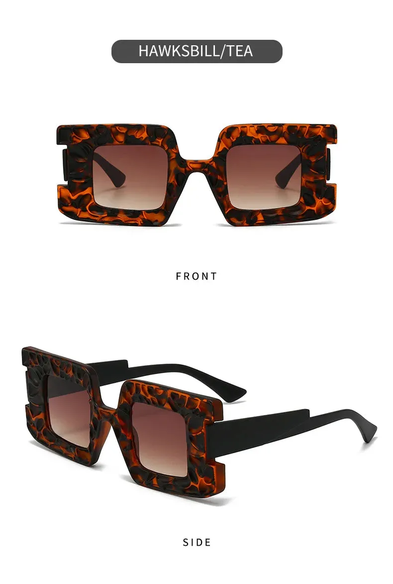 New Square Women Steampunk Sunglasses Concave Convex Frame Luxury Y2K Shades UV400 Fashion Brand Designer Men Sun Glasses