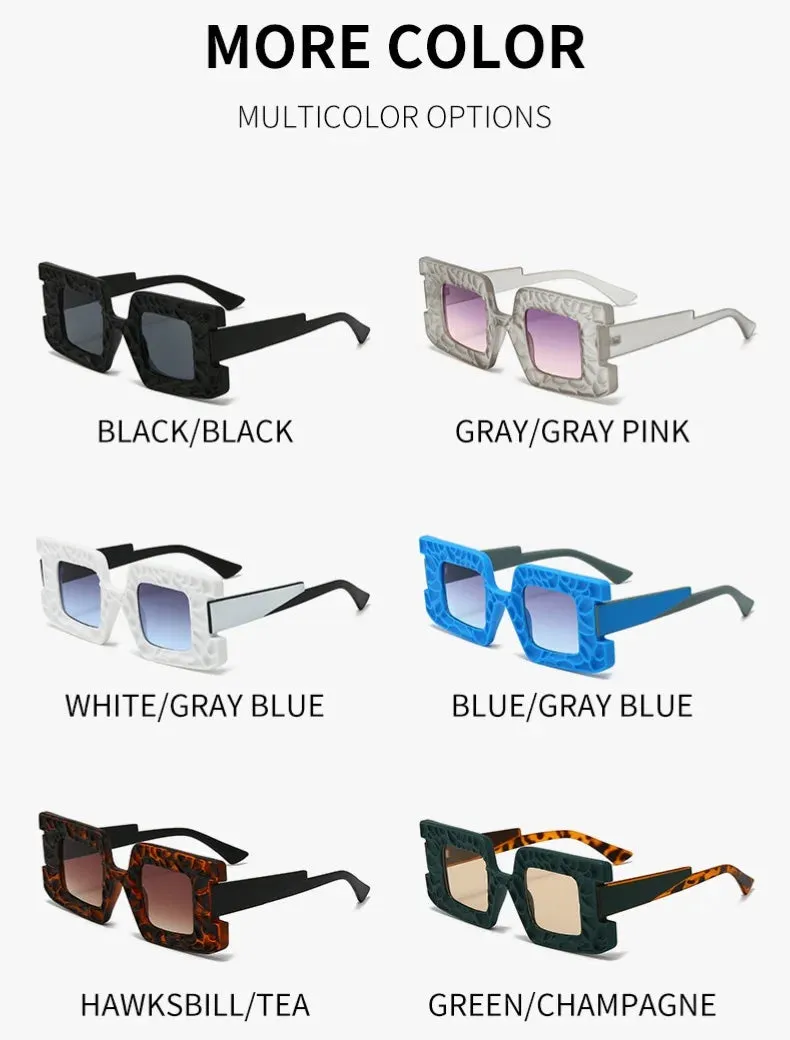 New Square Women Steampunk Sunglasses Concave Convex Frame Luxury Y2K Shades UV400 Fashion Brand Designer Men Sun Glasses