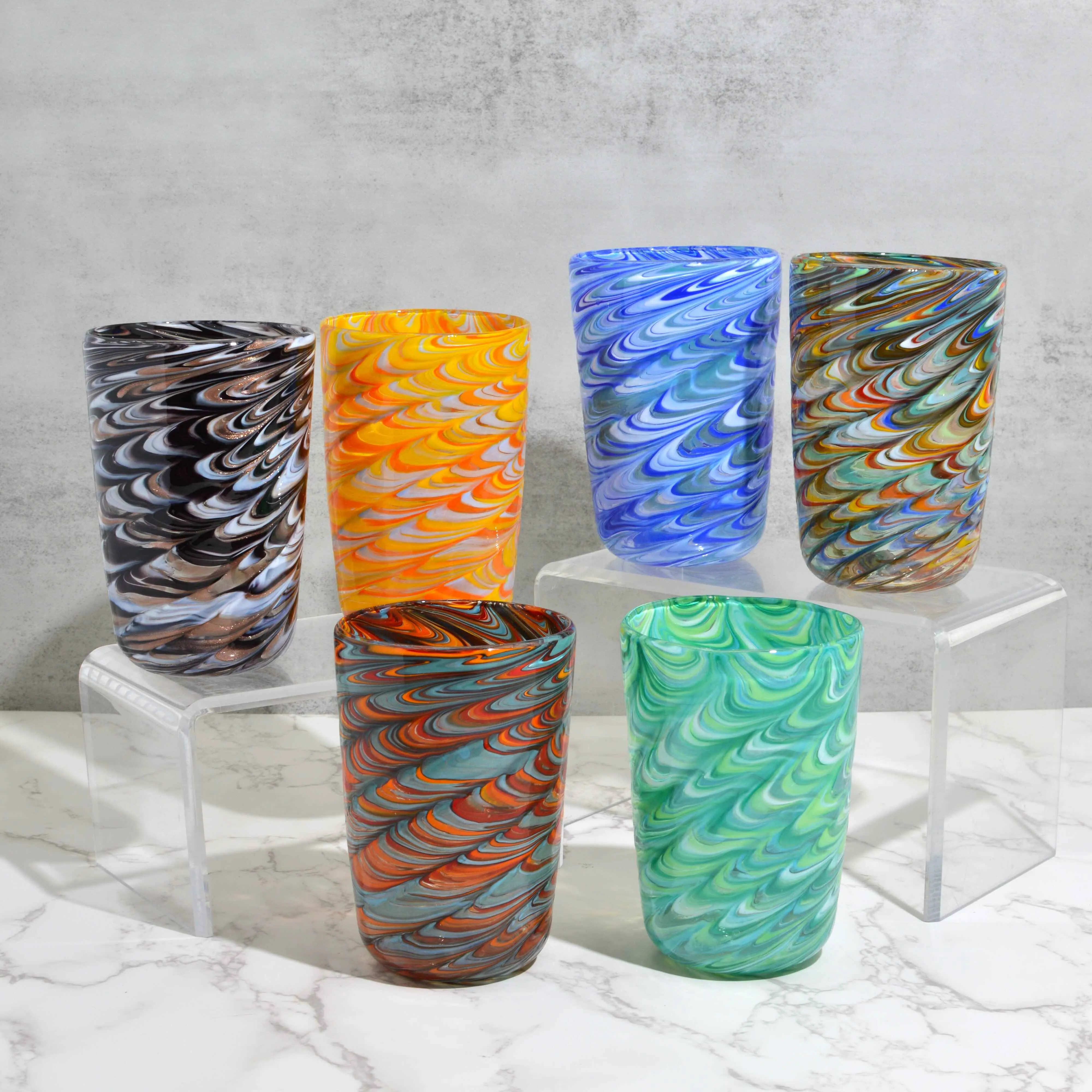 Pavone Murano Glass Tumbler, Blue and Multi, Set of 2
