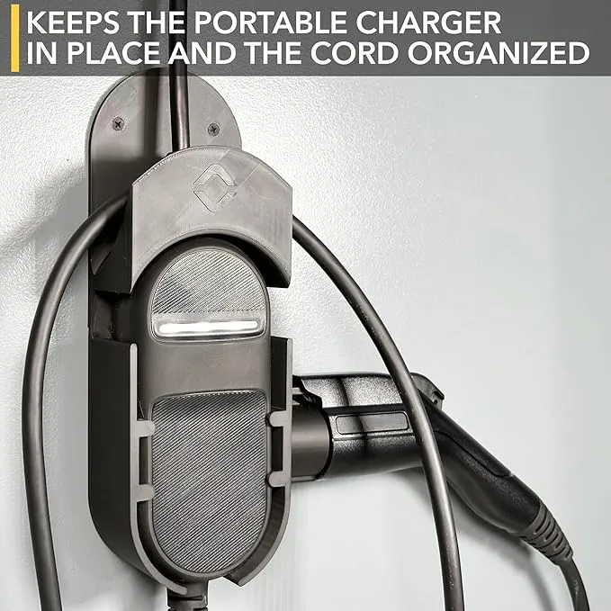 Portable Charger Wall Mount for Rivian - Cable Organizer, J1772 Connector Mount with Cord Holder & Charging Unit Bracket