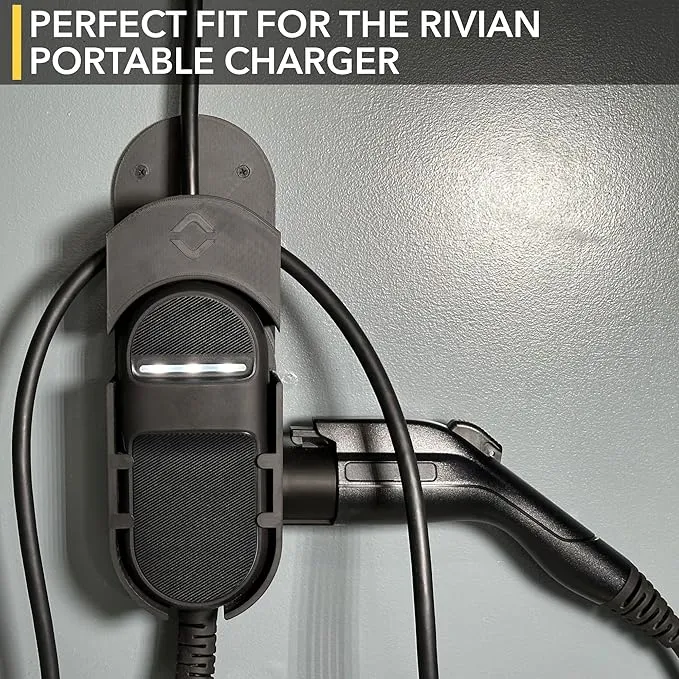 Portable Charger Wall Mount for Rivian - Cable Organizer, J1772 Connector Mount with Cord Holder & Charging Unit Bracket