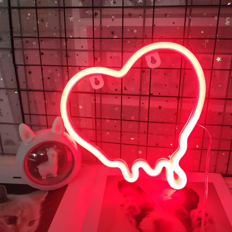 Red Neon LED Melted Heart Light Red Gothic Wall Decor Battery or USB Powered