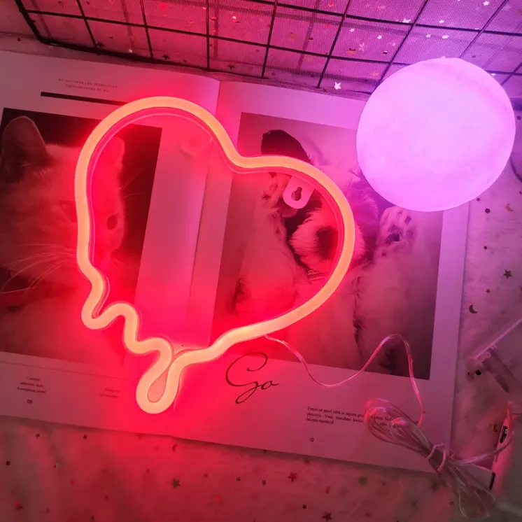 Red Neon LED Melted Heart Light Red Gothic Wall Decor Battery or USB Powered
