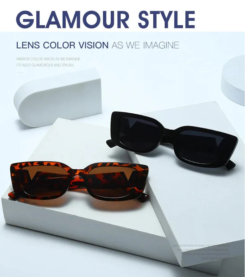Retro Rectangle Sunglasses Women Brand Designer Vintage Small Frame Luxury V Sun Glasses Ladies Classic Black Square
