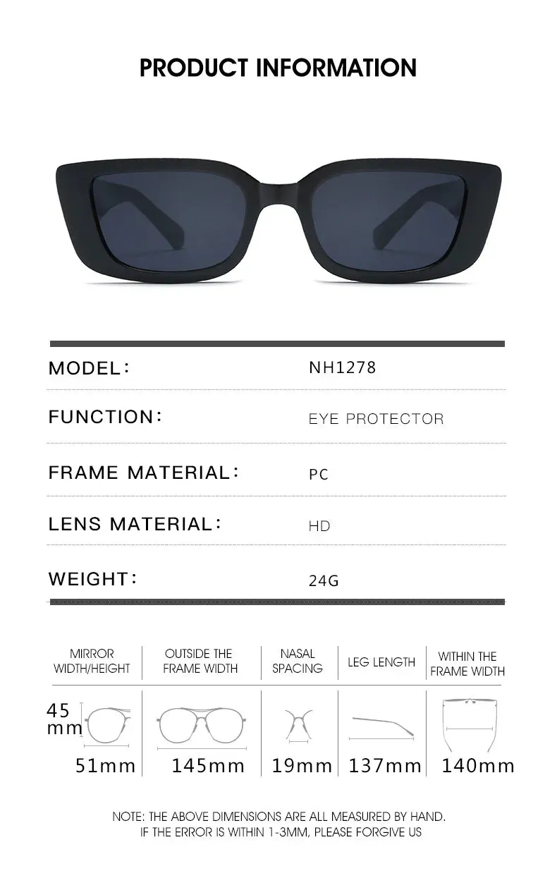 Retro Rectangle Sunglasses Women Brand Designer Vintage Small Frame Luxury V Sun Glasses Ladies Classic Black Square