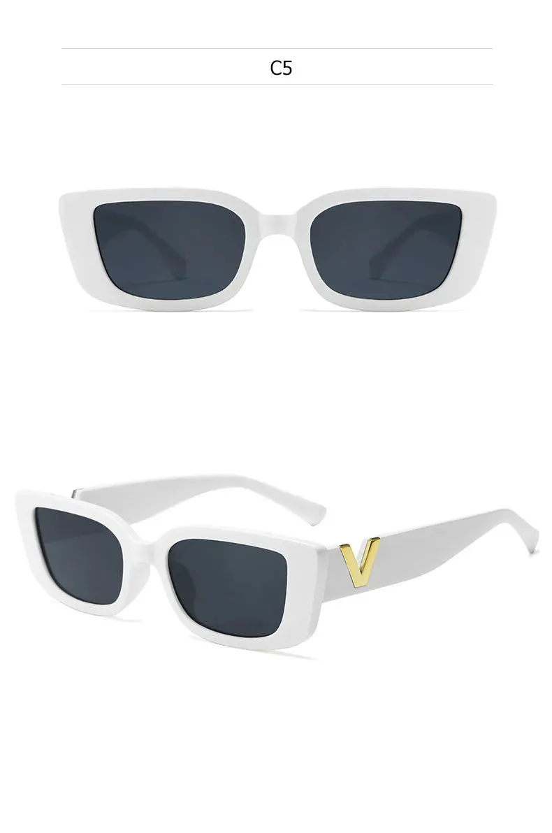 Retro Rectangle Sunglasses Women Brand Designer Vintage Small Frame Luxury V Sun Glasses Ladies Classic Black Square