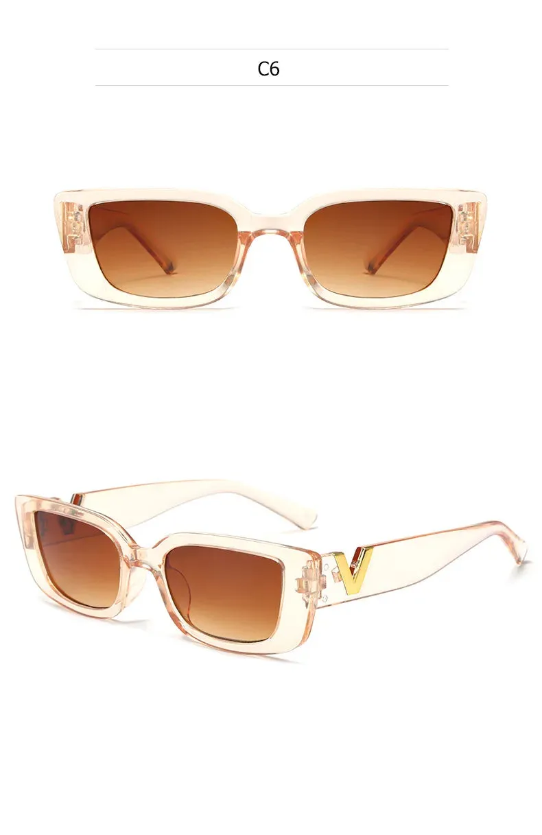 Retro Rectangle Sunglasses Women Brand Designer Vintage Small Frame Luxury V Sun Glasses Ladies Classic Black Square
