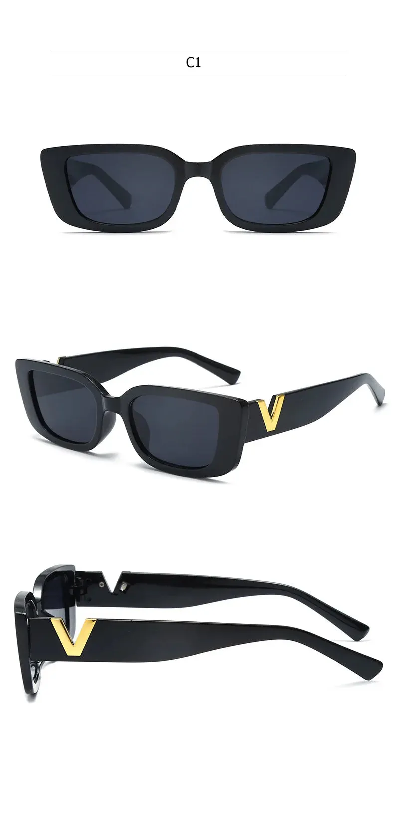 Retro Rectangle Sunglasses Women Brand Designer Vintage Small Frame Luxury V Sun Glasses Ladies Classic Black Square