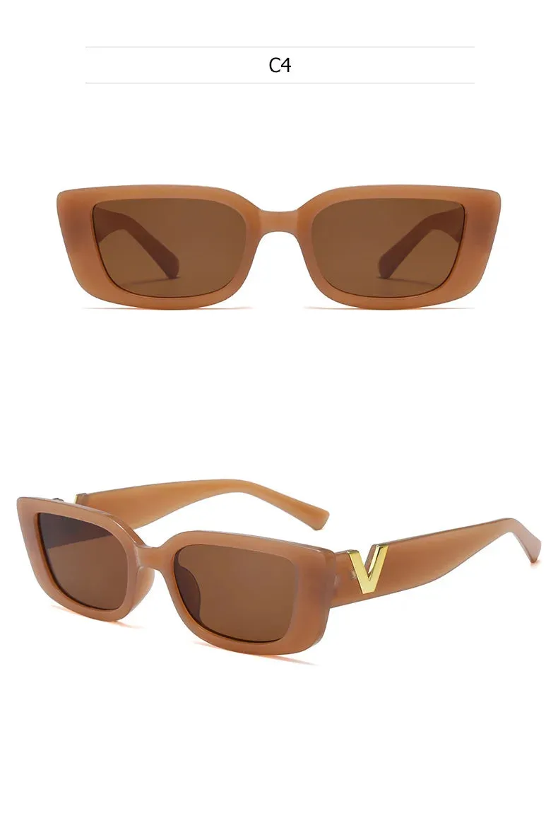 Retro Rectangle Sunglasses Women Brand Designer Vintage Small Frame Luxury V Sun Glasses Ladies Classic Black Square