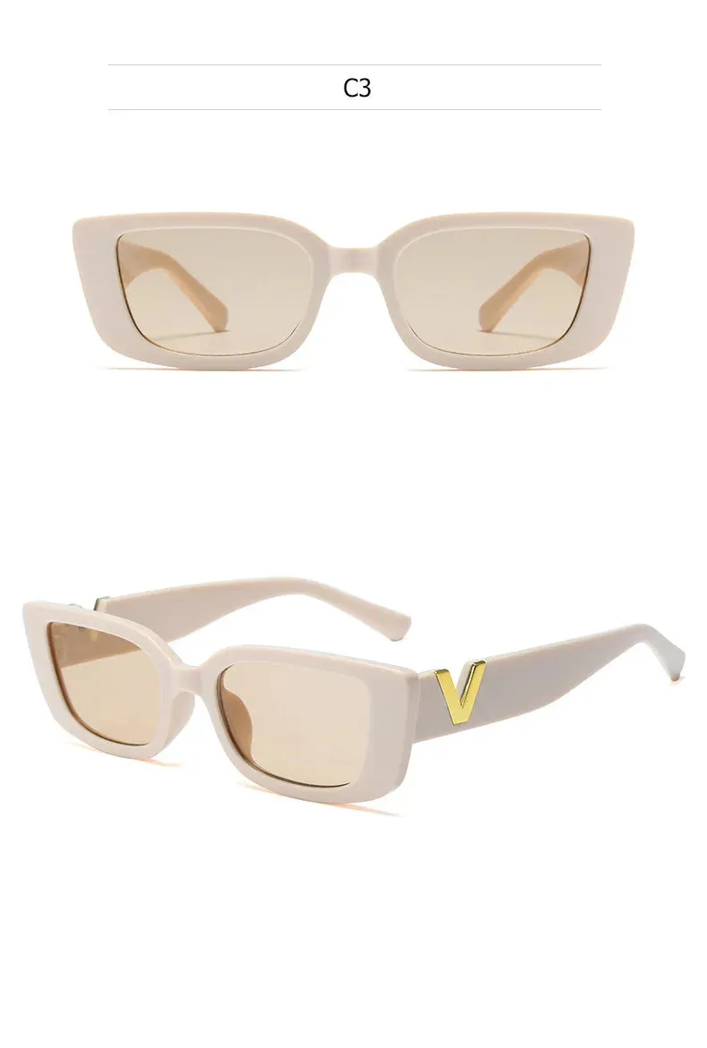 Retro Rectangle Sunglasses Women Brand Designer Vintage Small Frame Luxury V Sun Glasses Ladies Classic Black Square
