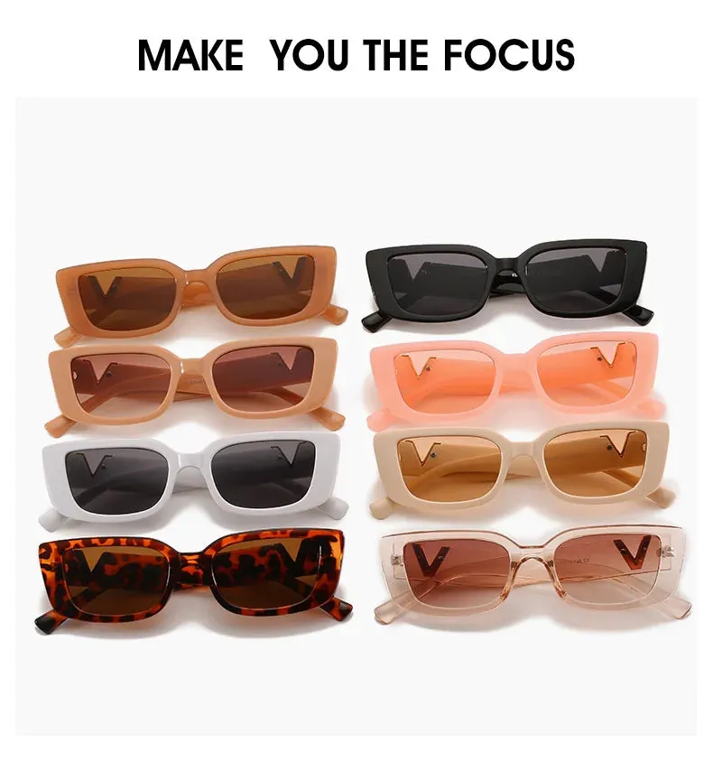 Retro Rectangle Sunglasses Women Brand Designer Vintage Small Frame Luxury V Sun Glasses Ladies Classic Black Square
