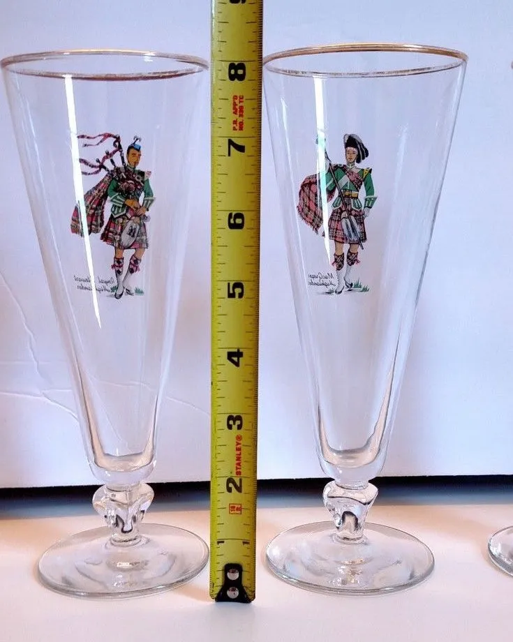 Set of  Vintage Scottish Highlander Clan Tartan Kilt Pilsner Beer Drinking Glasses