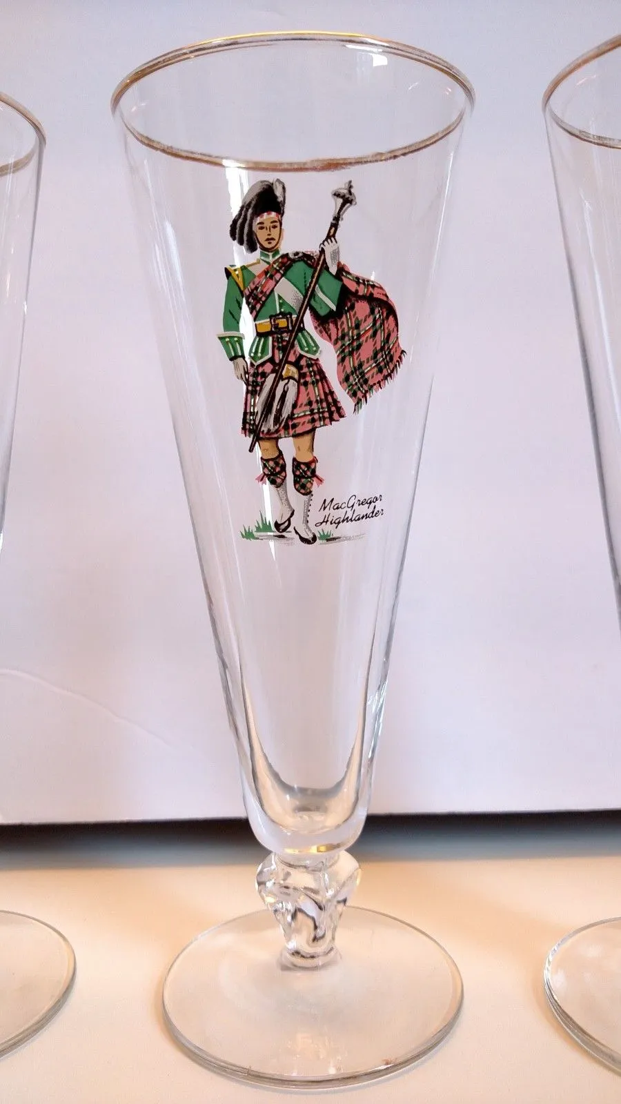 Set of  Vintage Scottish Highlander Clan Tartan Kilt Pilsner Beer Drinking Glasses