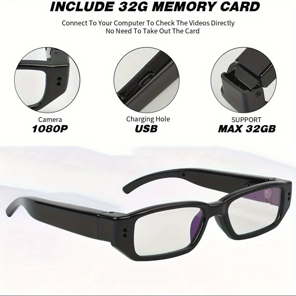 Smart Video Camera Glasses 1080P HD Camera Glasses, Sports Outdoor Glasses, Portable Camera Ultra Clear Camera Glasses With 32GB Memory Card