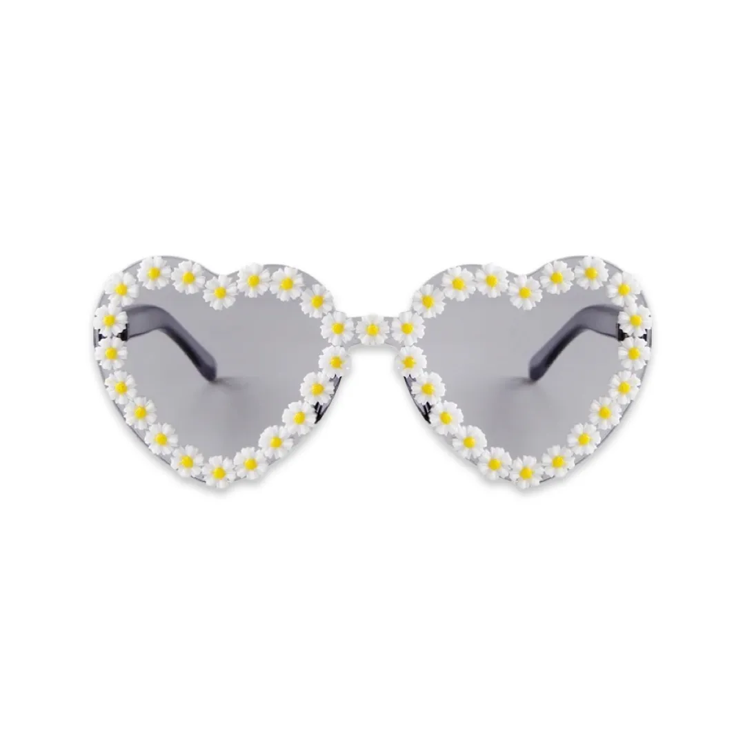 Sunglasses - Heart shaped daisy glasses, Black & White