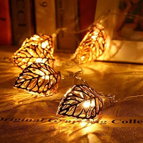 The Purple Tree Gold Metal Leaf LED Lights for Diwali, Christmas and Weddings (Pack of 1, 5 Meter) Decorative LED Lights, Diwali Lights, Christmas Lights,