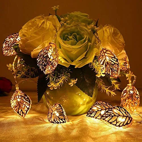 The Purple Tree Gold Metal Leaf LED Lights for Diwali, Christmas and Weddings (Pack of 1, 5 Meter) Decorative LED Lights, Diwali Lights, Christmas Lights,