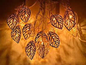 The Purple Tree Gold Metal Leaf LED Lights for Diwali, Christmas and Weddings (Pack of 1, 5 Meter) Decorative LED Lights, Diwali Lights, Christmas Lights,