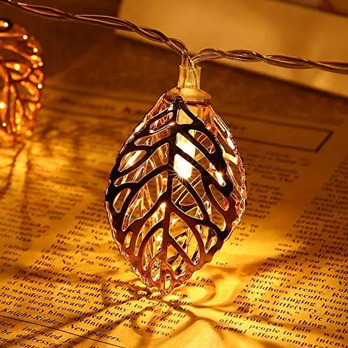 The Purple Tree Gold Metal Leaf LED Lights for Diwali, Christmas and Weddings (Pack of 1, 5 Meter) Decorative LED Lights, Diwali Lights, Christmas Lights,
