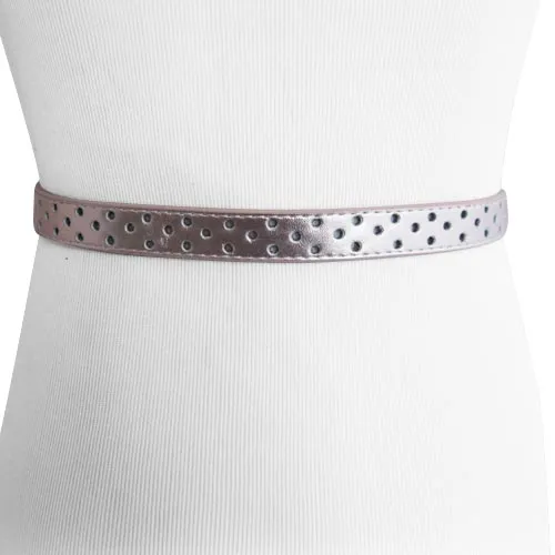 Thin Circle Punched Metallic Roseate Genuine Leather Belt