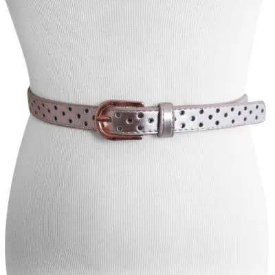 Thin Circle Punched Metallic Roseate Genuine Leather Belt