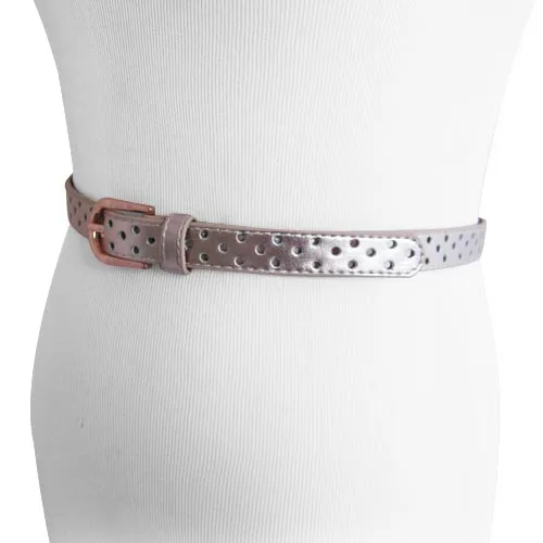 Thin Circle Punched Metallic Roseate Genuine Leather Belt