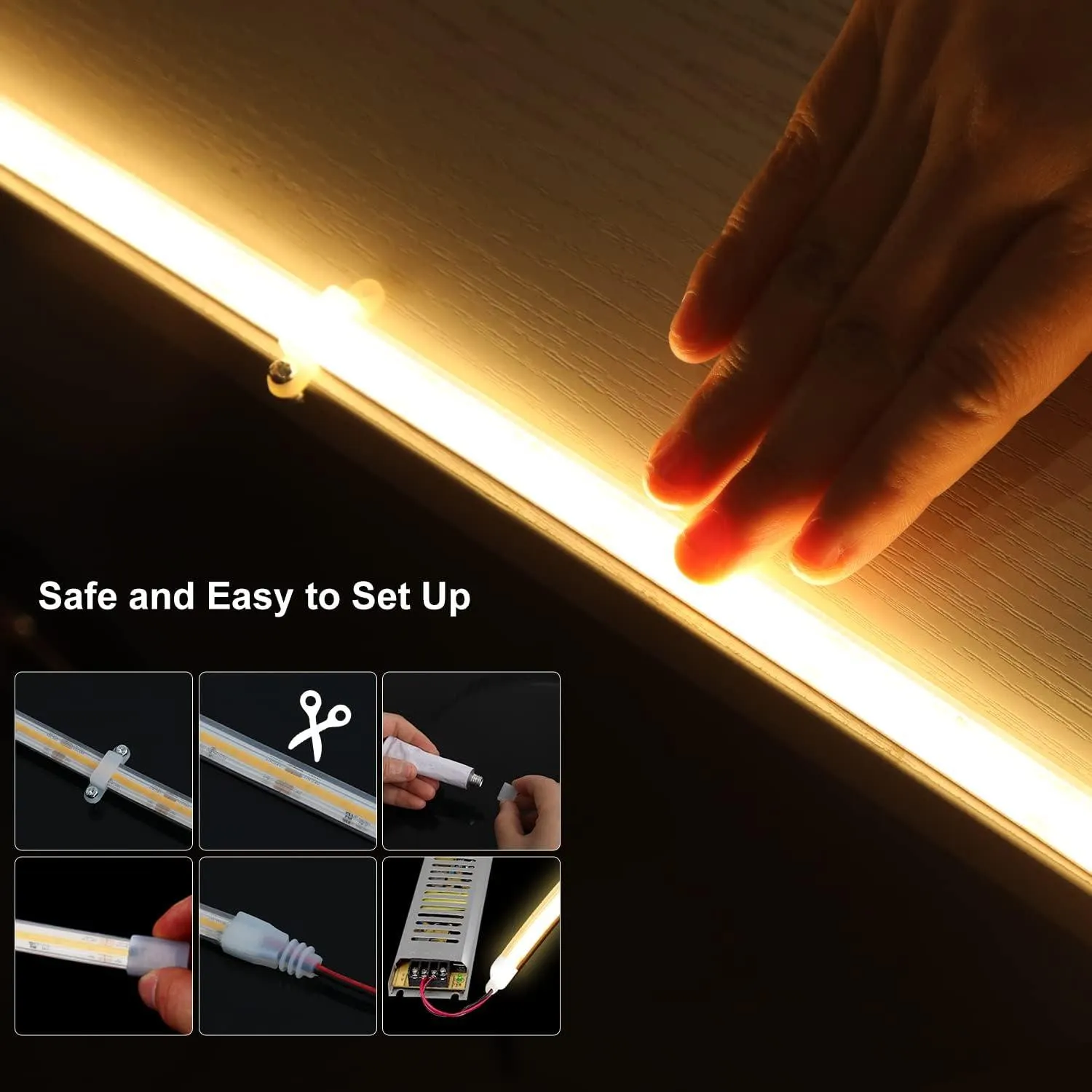 UL-Listed Outdoor LED Strip Lights, 16.4ft 5700K COB Lights Strip 528LEDS/m 24V, IP67 Waterproof