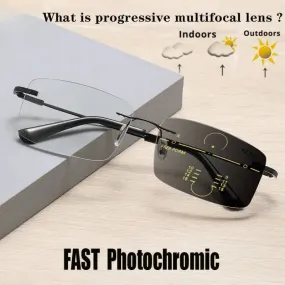 Ultra-light Anti-Blue Light Rimless Automatic Photochromic Multi-focal Reading Glasses