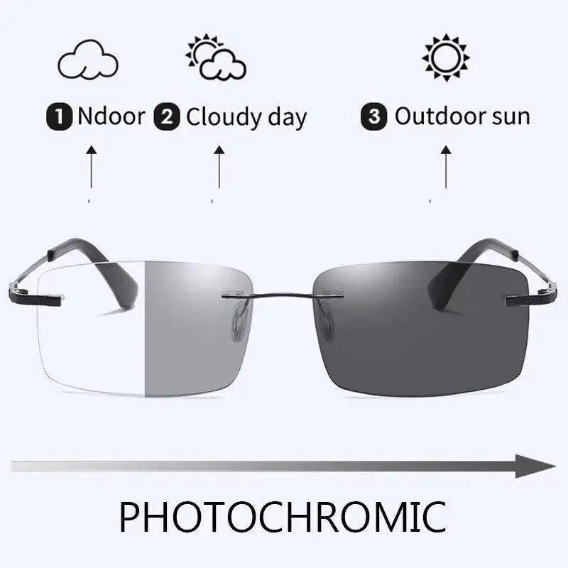 Ultra-light Anti-Blue Light Rimless Automatic Photochromic Multi-focal Reading Glasses